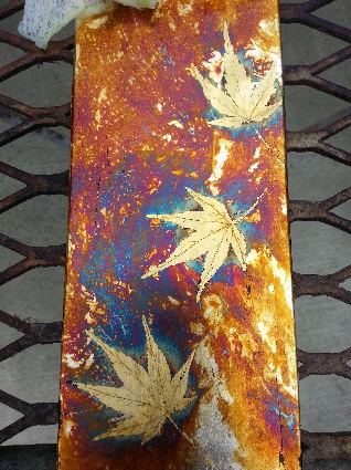 Student sample board after chemicals have been applied to create a patina.