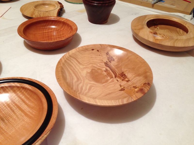EXTREME CLOSE UP OF VARIETY OF BOWLS CREATED BY 2014 TURNING CLASS